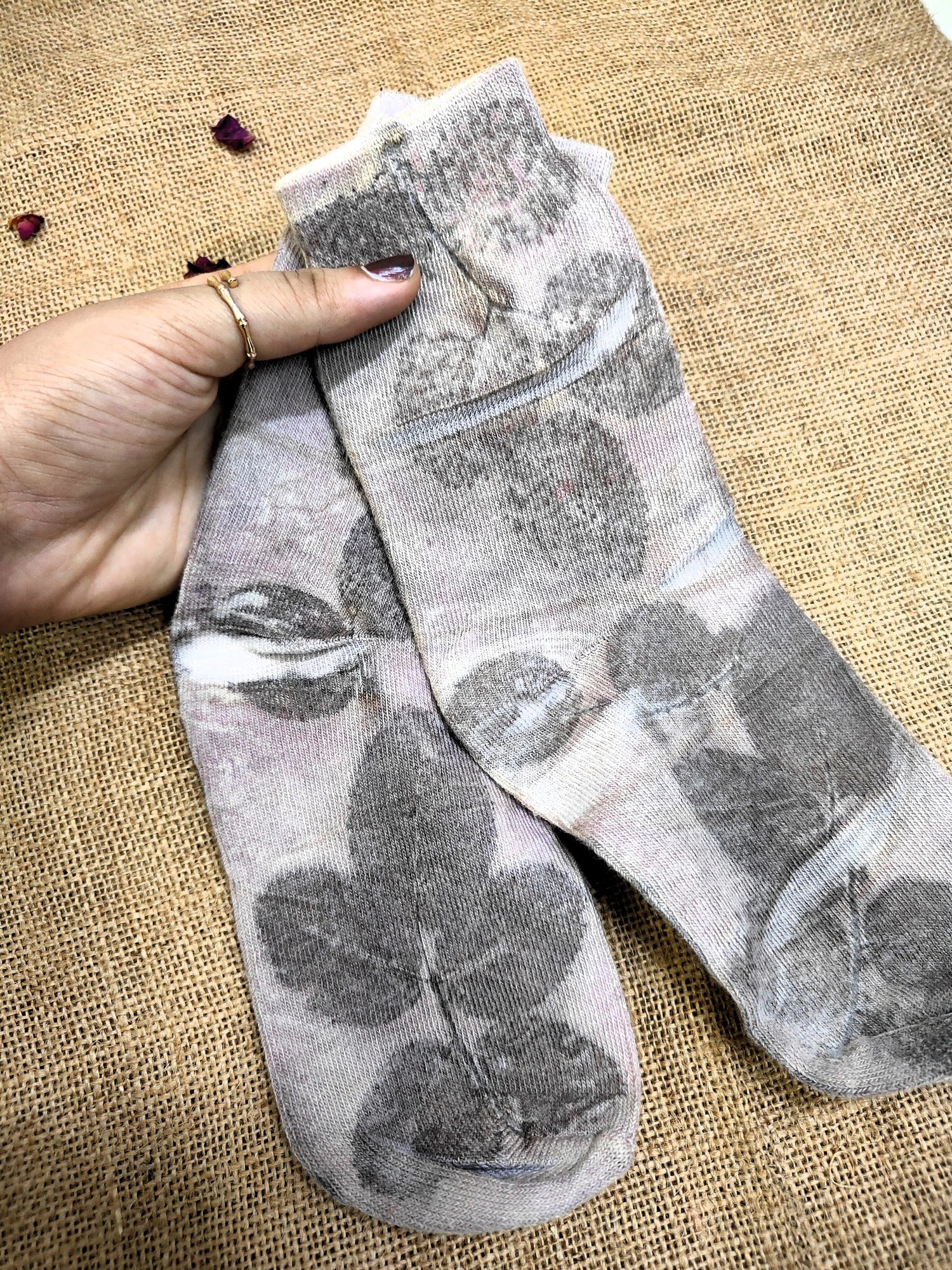 Naturally Dyed Sappan Leaf Ecoprinted Pure Cotton Socks - Image 2