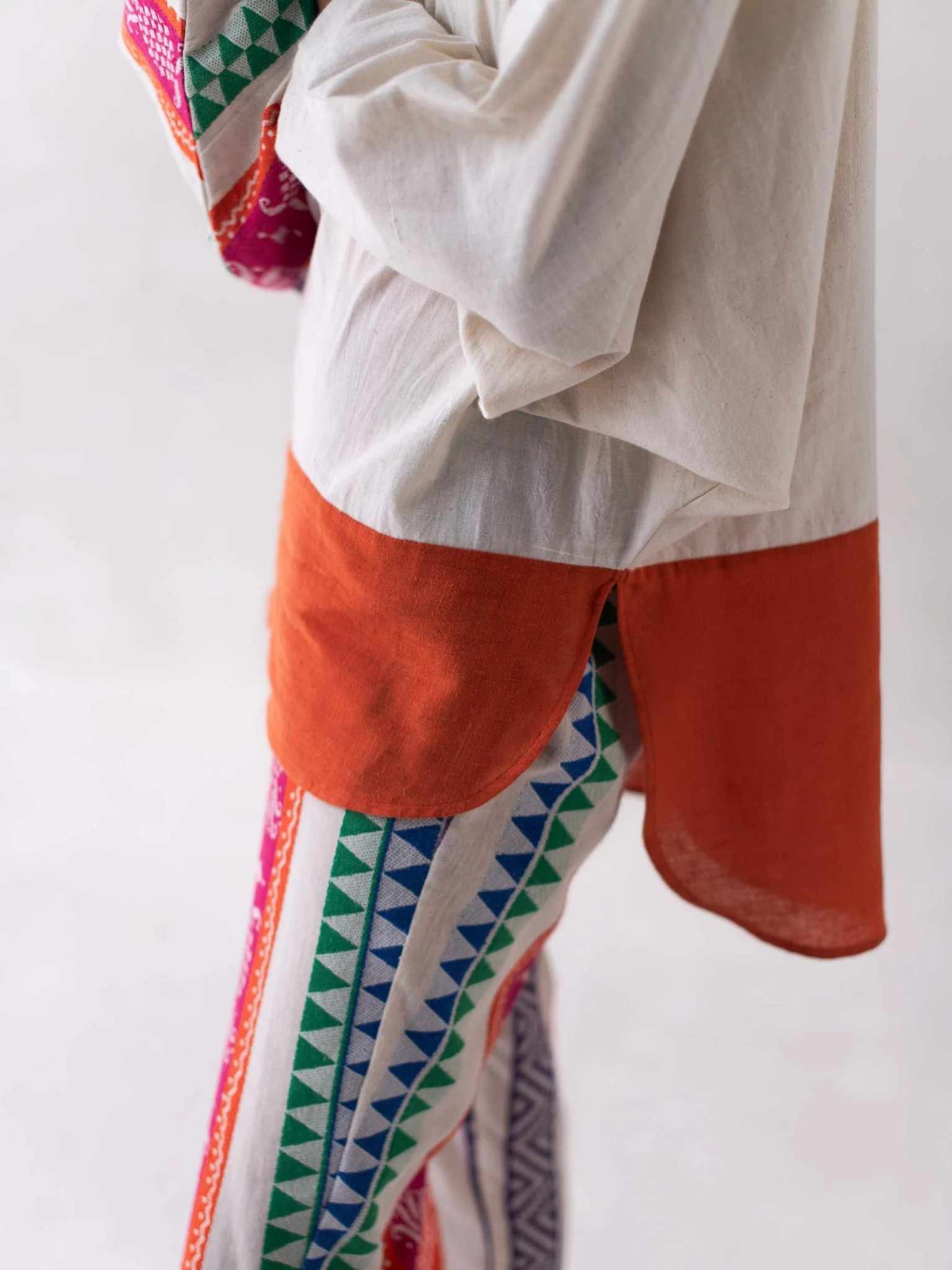Multicolored Cotton Jacquard Scalloped Straight Pants for Women - Image 7