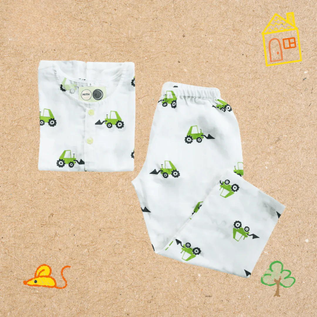 Scoopy Excavator- Unisex Kids Cotton Nightwear