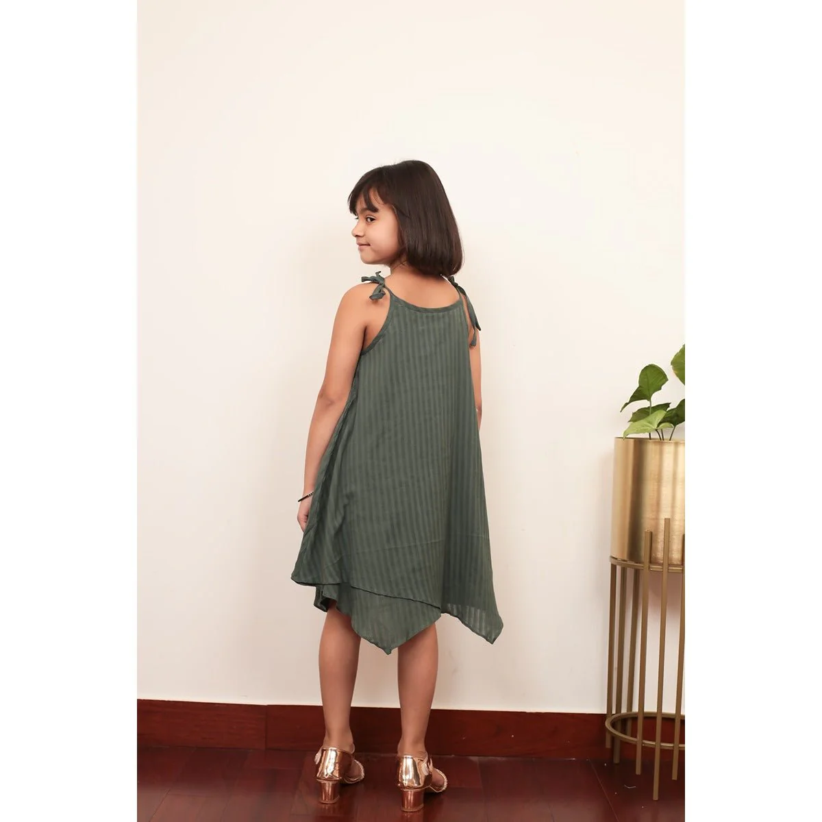 Sea Weed Green Dress | Olive Green Cotton Dress for Girls - Image 2