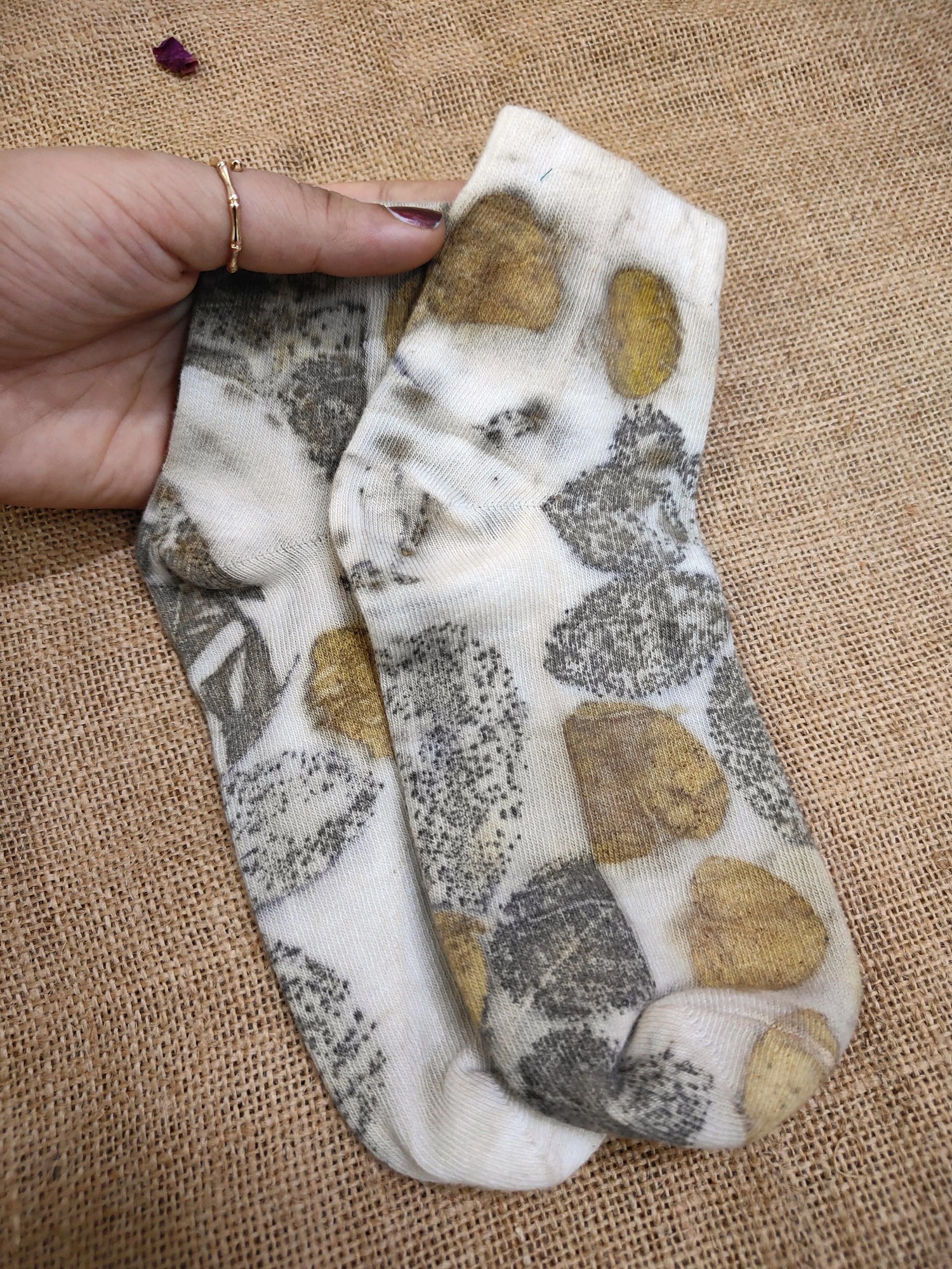 Seasonal Leaf Ecoprinted Pure Cotton Socks | Naturally Printed - Image 2