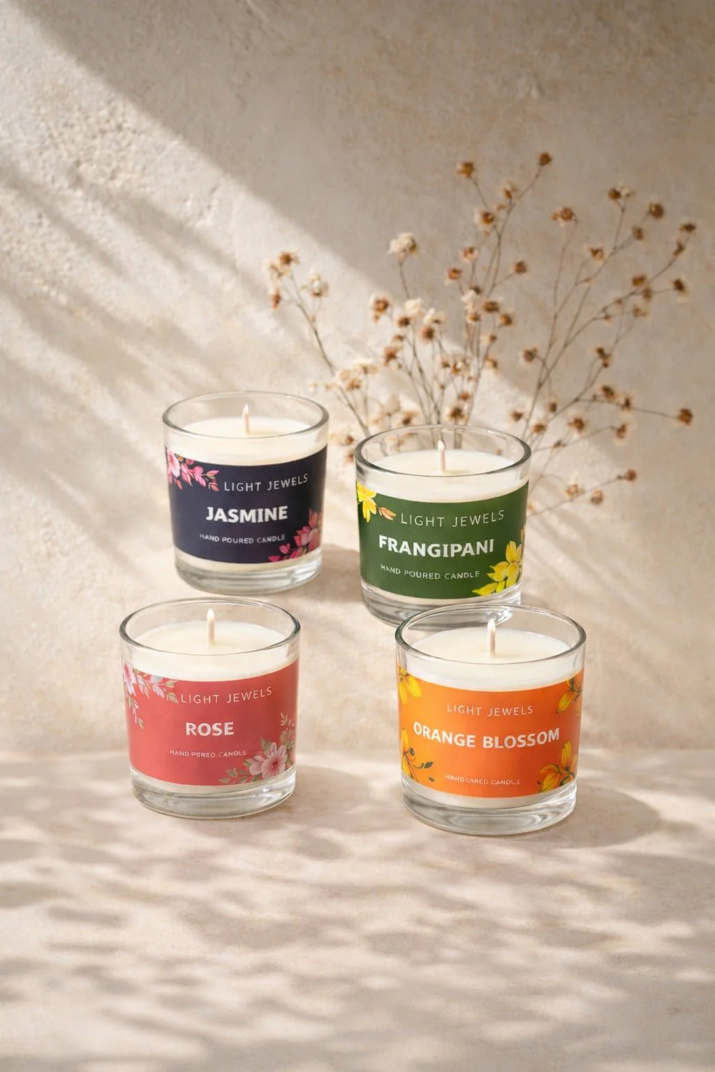Set Of 4 Floral Soy Wax Glass Candle Votives | Scented Candles