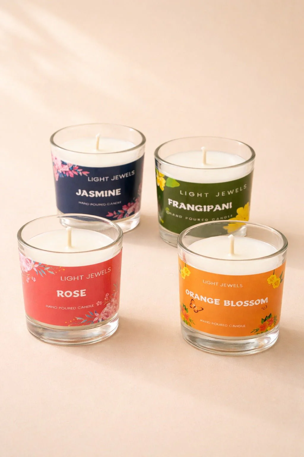Set Of 4 Floral Soy Wax Glass Candle Votives | Scented Candles - Image 2