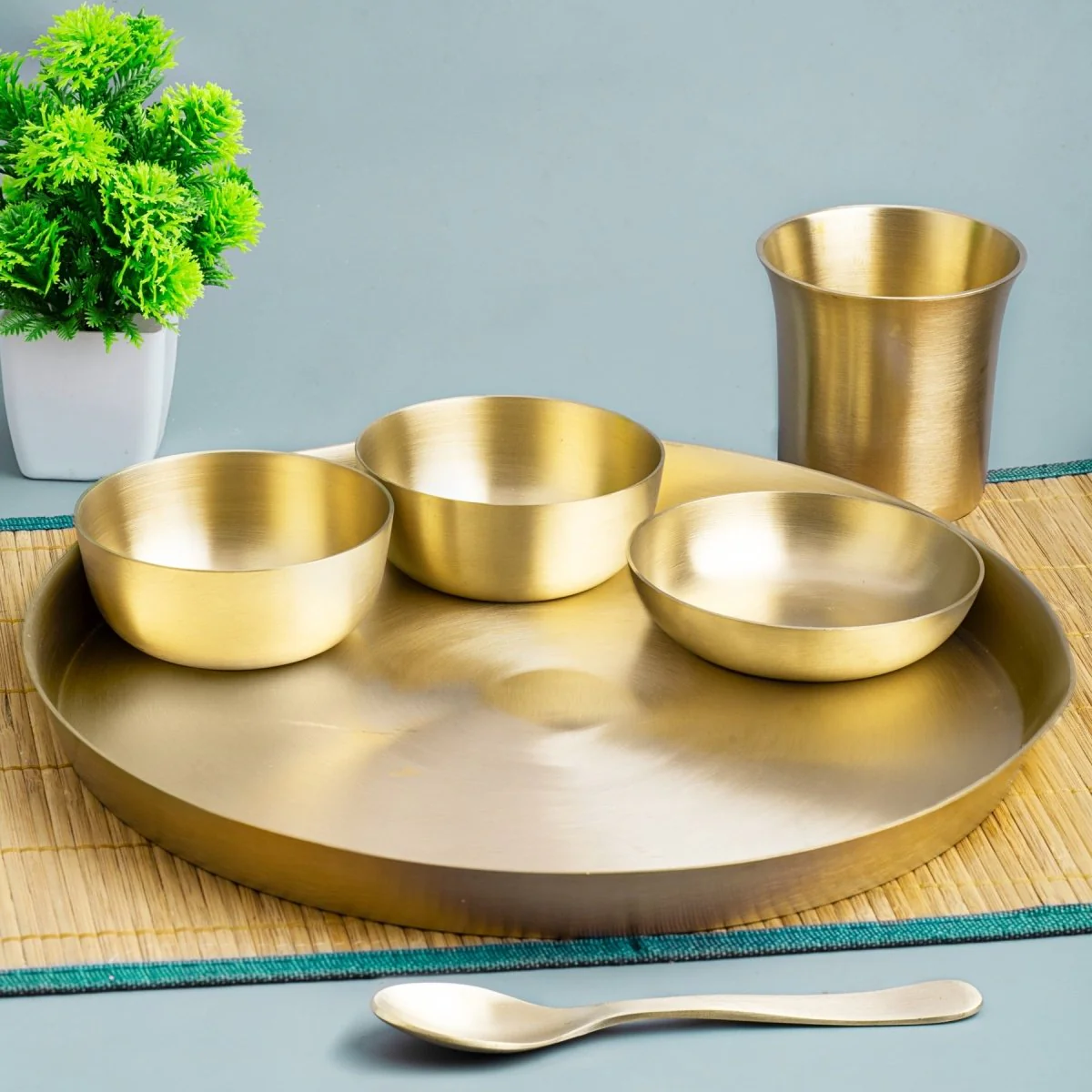 Set of 6 Matt Finish Handmade Bronze Thali Plate - Complete Set