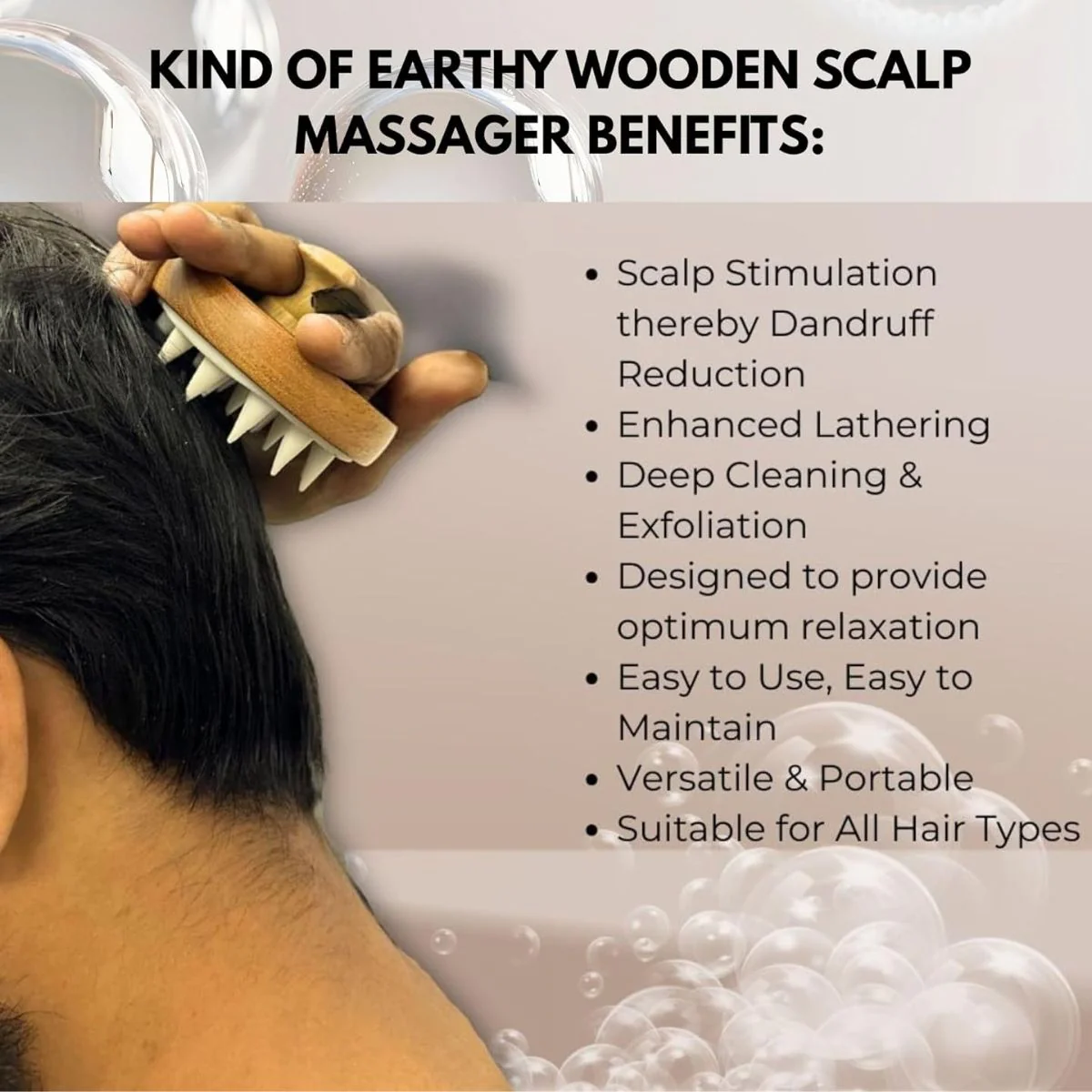 Shampoo Scalp Massager | Wooden Scalp Roller With Soft Bristles - Image 3