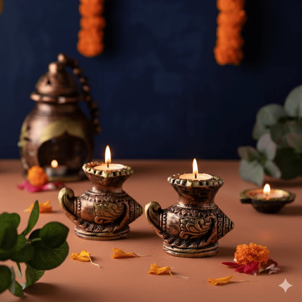 Shankh Diya Set Of 2 - Diwali Decoration & Festival Lighting - Image 3