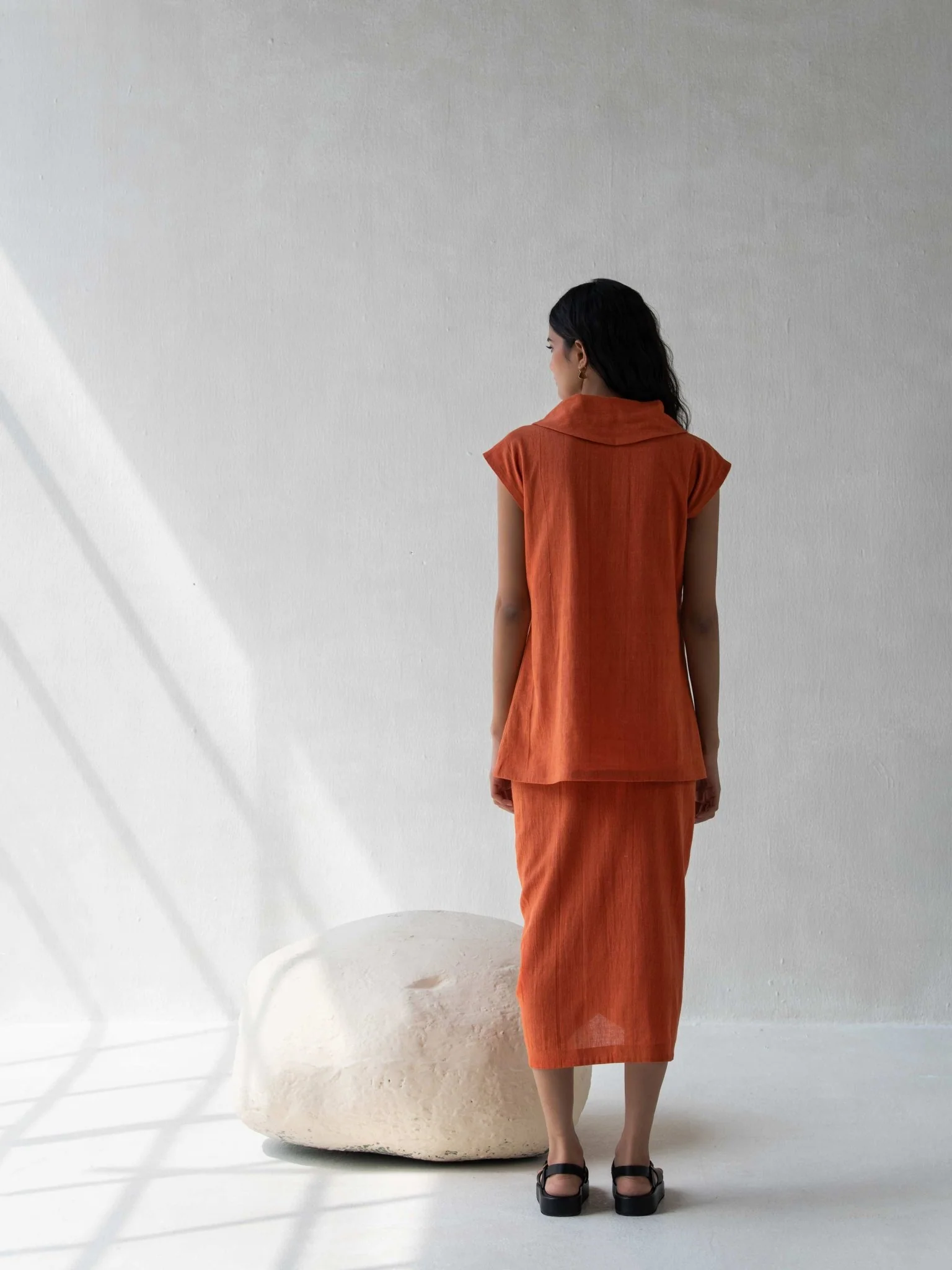 Organic Cotton Orange Shawl Collared Top for Women - Image 5