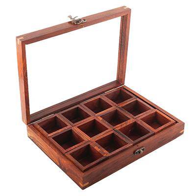 Sheesham Wood 12 Containers Spice Box with Spoon