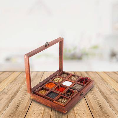 Sheesham Wood 12 Containers Spice Box with Spoon - Image 6
