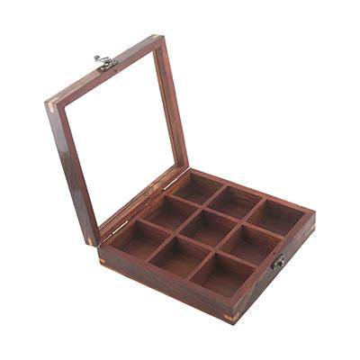 Sheesham Wood 9 Compartment Multipurpose Spice Box with Spoon - Image 2