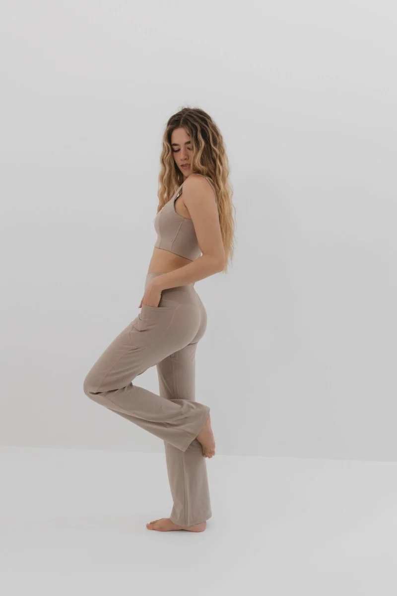 Sienna Yoga Co-ord Set in Beige – Comfortable Natural Fabric Outfit - Image 2