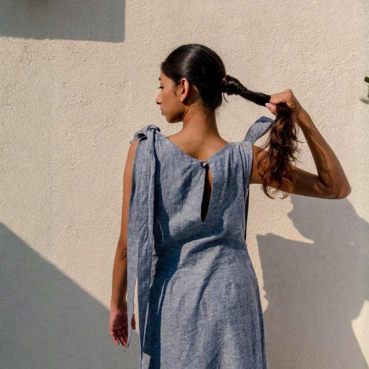 Silvera Grey Cowl Hemp Dress For Women | Sustainable Wear - Image 3