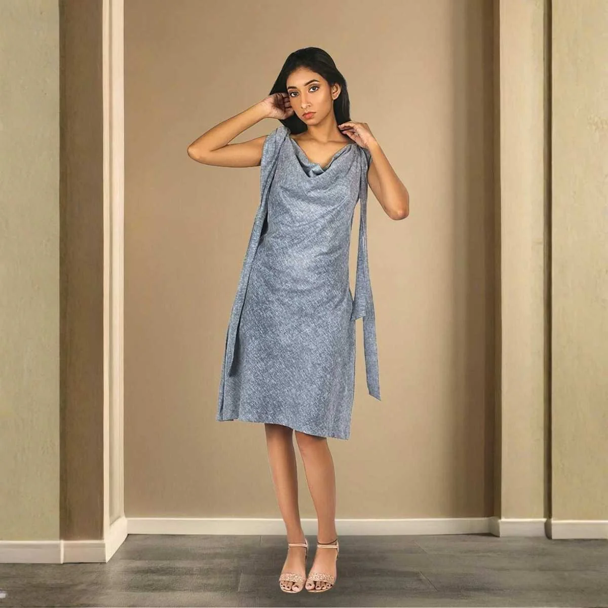 Silvera Grey Cowl Hemp Dress For Women | Sustainable Wear - Image 4