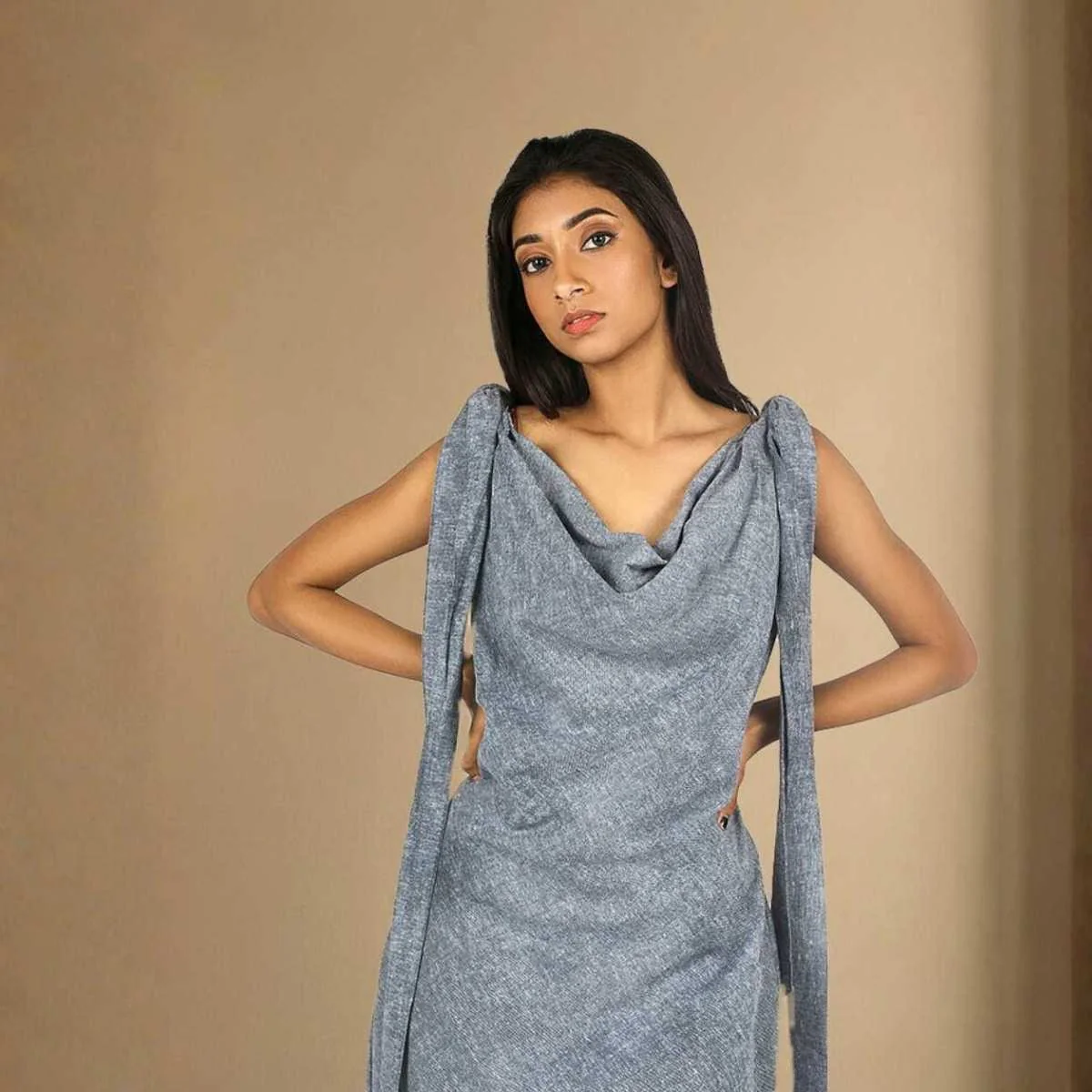 Silvera Grey Cowl Hemp Dress For Women | Sustainable Wear - Image 5