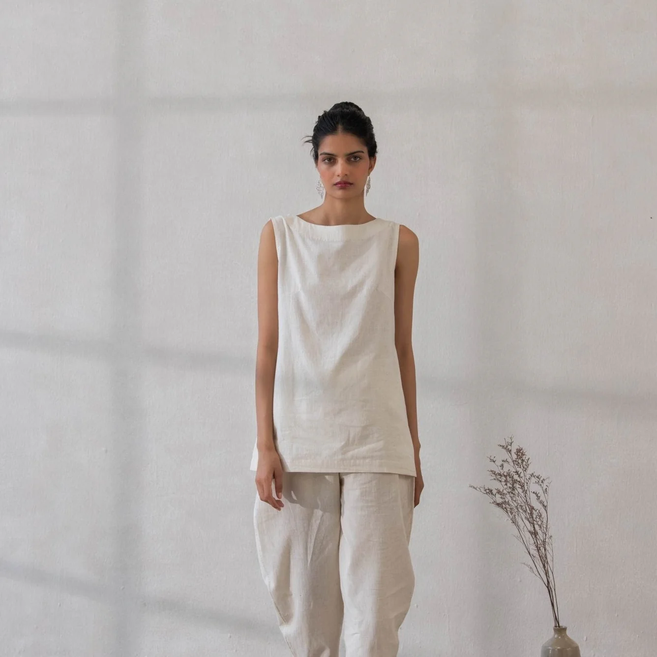 Sleeveless Ivory Khadi Top for Women