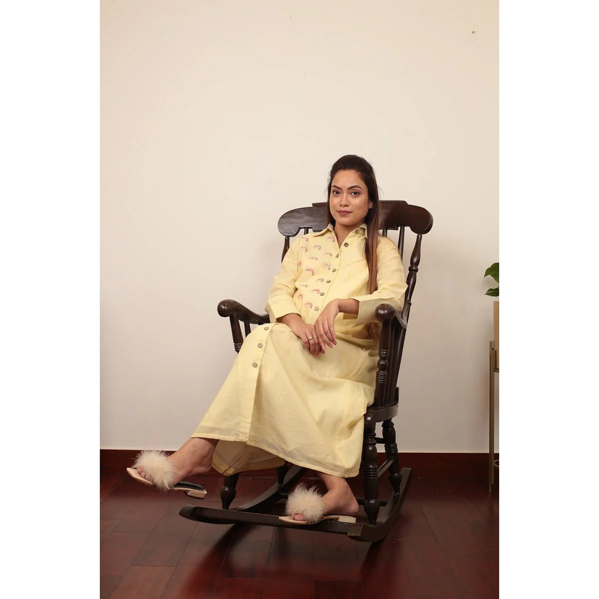 Snappy Shrimp Cotton Maternity Dress | Soft Yellow Pregnancy Wear