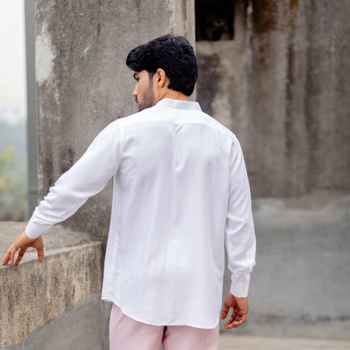 Snowdrop White Tencel Shirt For Men | Sustainable Wear - Image 4