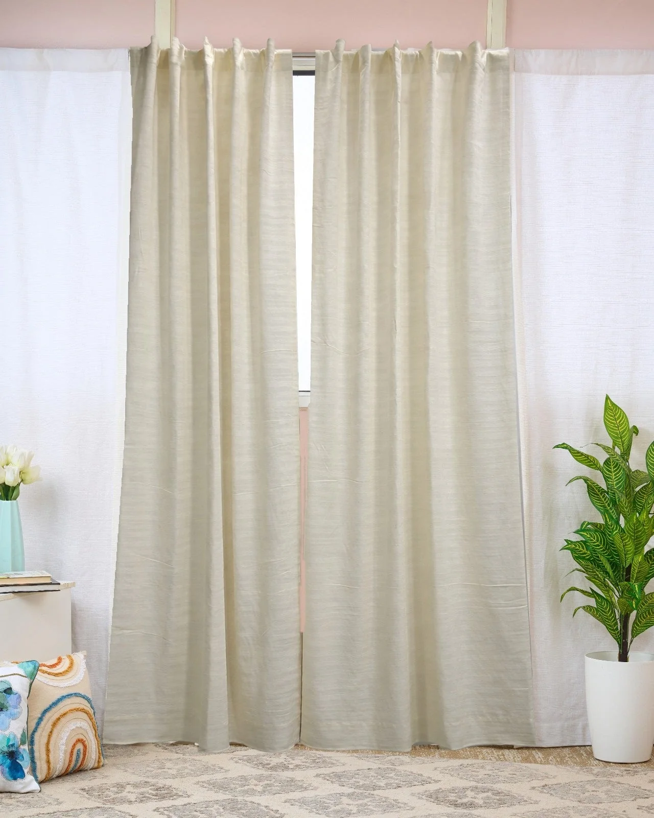 Soft Cotton Curtains For Living & Bedroom| Plain Beige Window Curtains