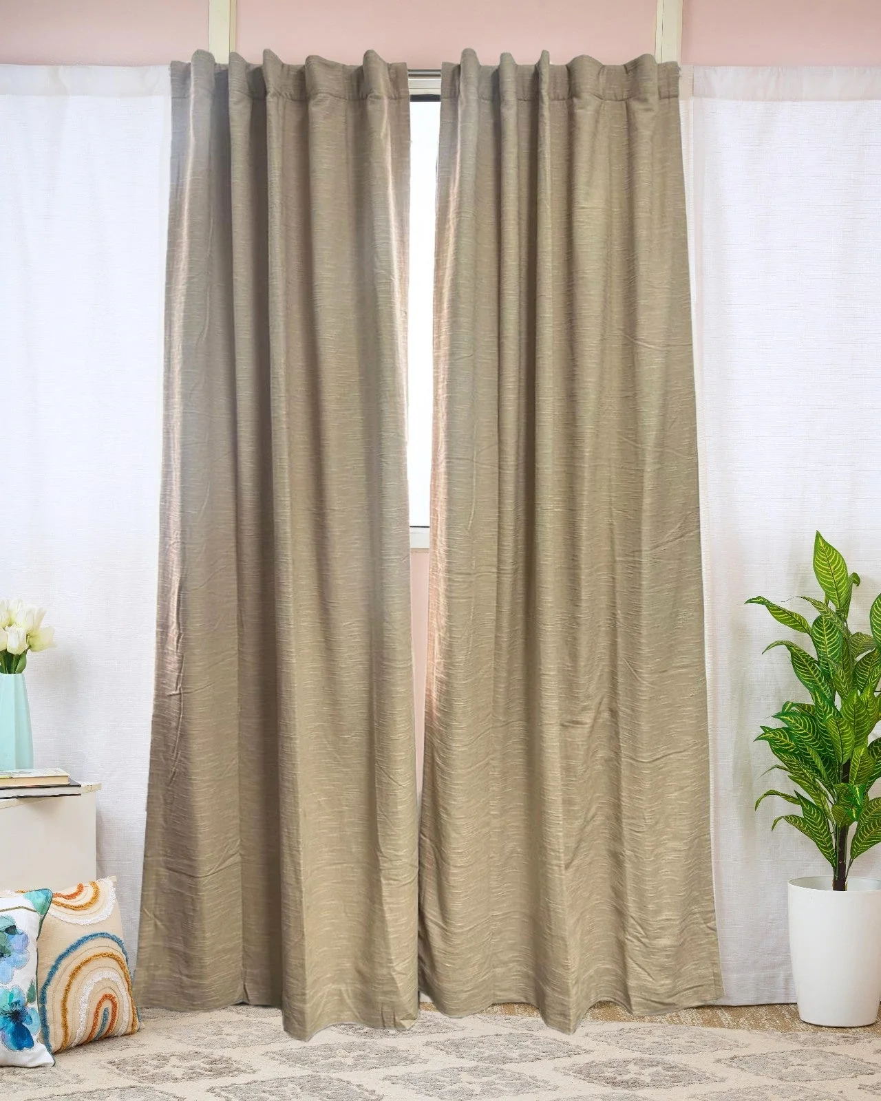 Soft Cotton Curtains For Living & Bedroom | Beige | 214 x 121 cm