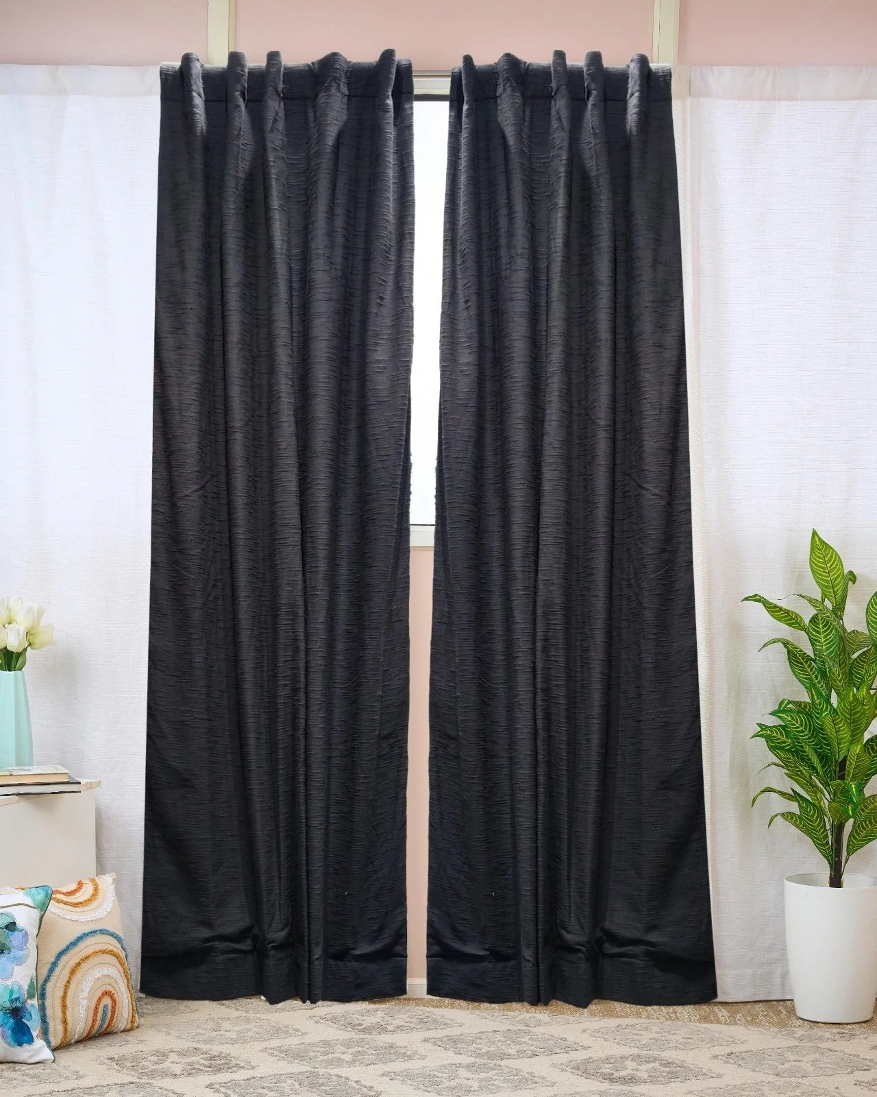 Soft Cotton Black Curtains For Living & Bedroom | Window Drapes
