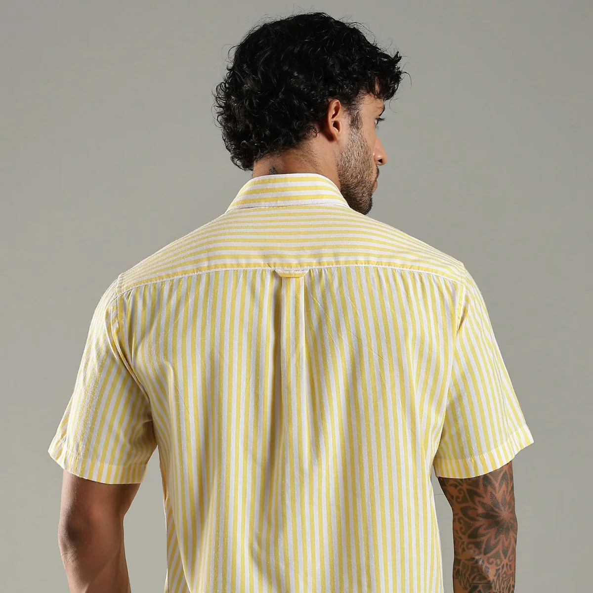 Yellow & White Cotton Classic Solaris Stripes Shirt - Image 5