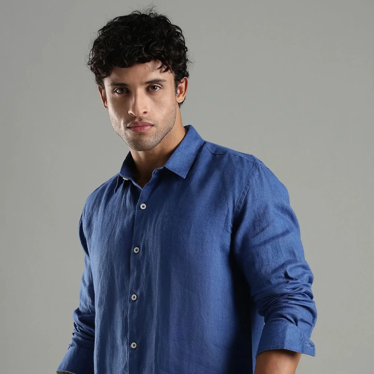 Denim Blue Linen Sora Shirt – Relaxed Everyday Outfit - Image 4