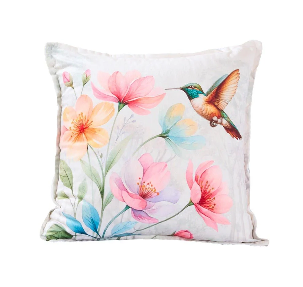 Sparrow Bloom Cotton Velvet Cushion | Floral Luxury Decor Cushion