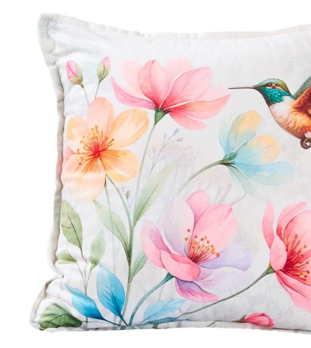 Sparrow Bloom Cotton Velvet Cushion | Floral Luxury Decor Cushion - Image 3