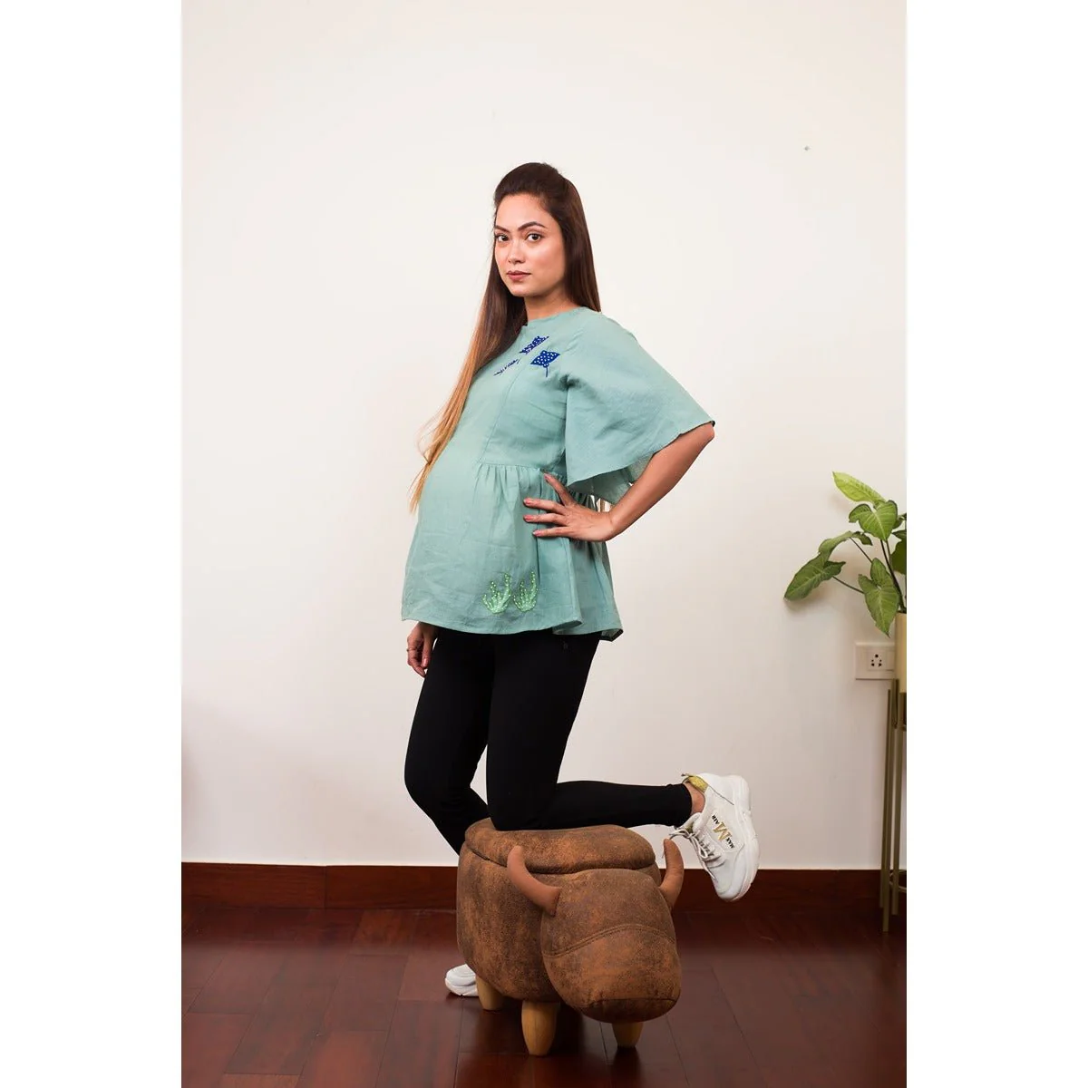 Teal Starry Stingray Cotton Maternity Top for Women