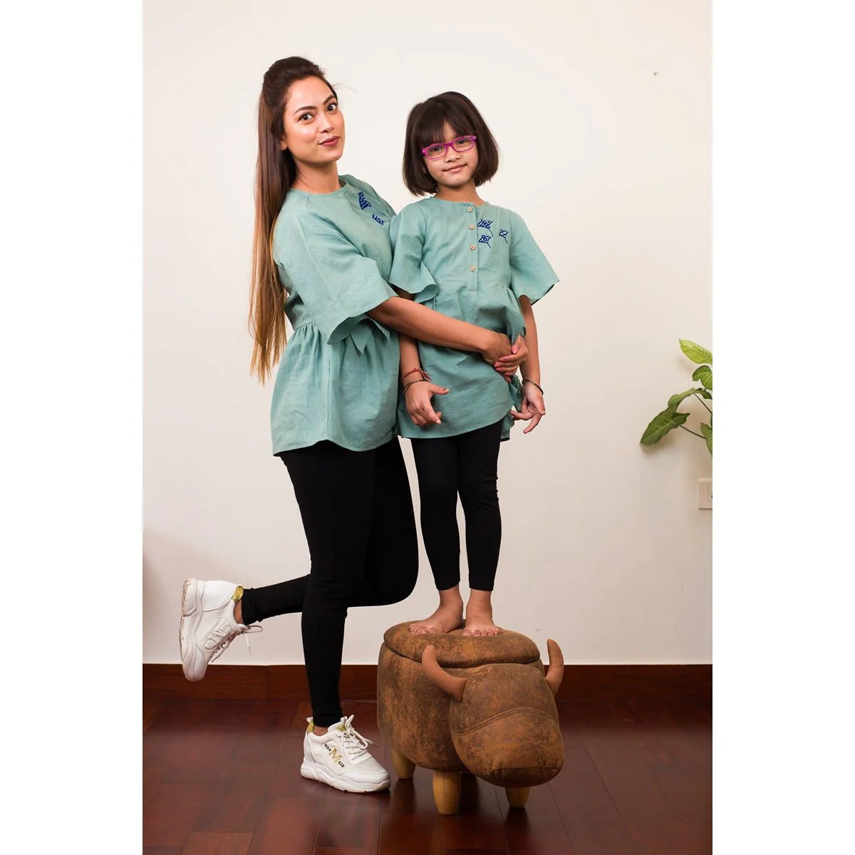 Teal Starry Stingray Cotton Maternity Top for Women - Image 5