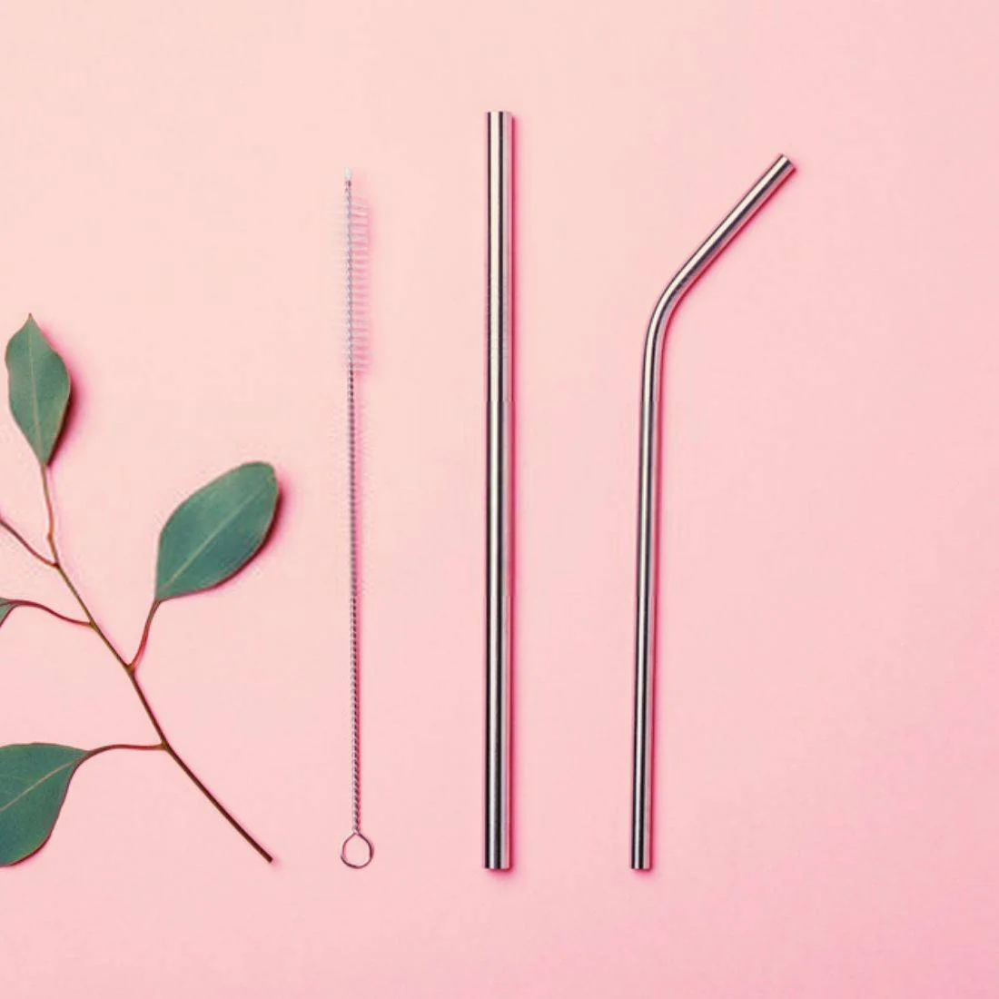 Steel Straws | Reusable Straws 2 Bent + 2 Straight + 1 Cleaner + 1 Pouch | Eco friendly Straws - Image 3