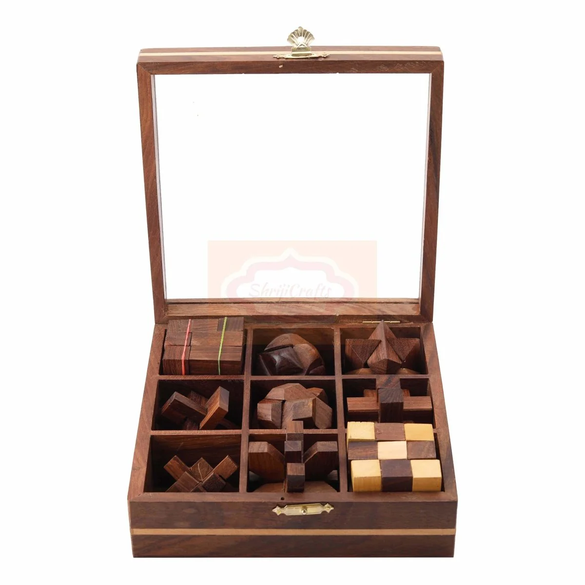 STEM Brain Teaser Puzzle Set, 9 Wooden Mechanical Puzzles - Image 2