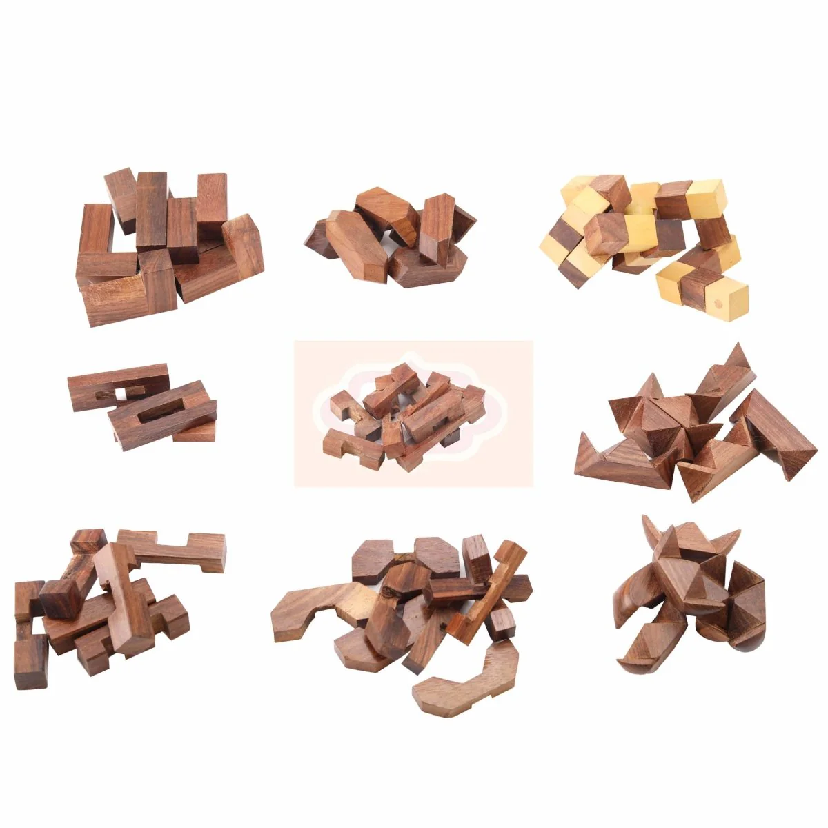STEM Brain Teaser Puzzle Set, 9 Wooden Mechanical Puzzles - Image 5