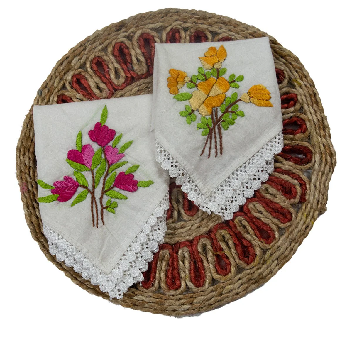 Pure Cotton Hand Embroidered Women’s Handkerchiefs - Image 2