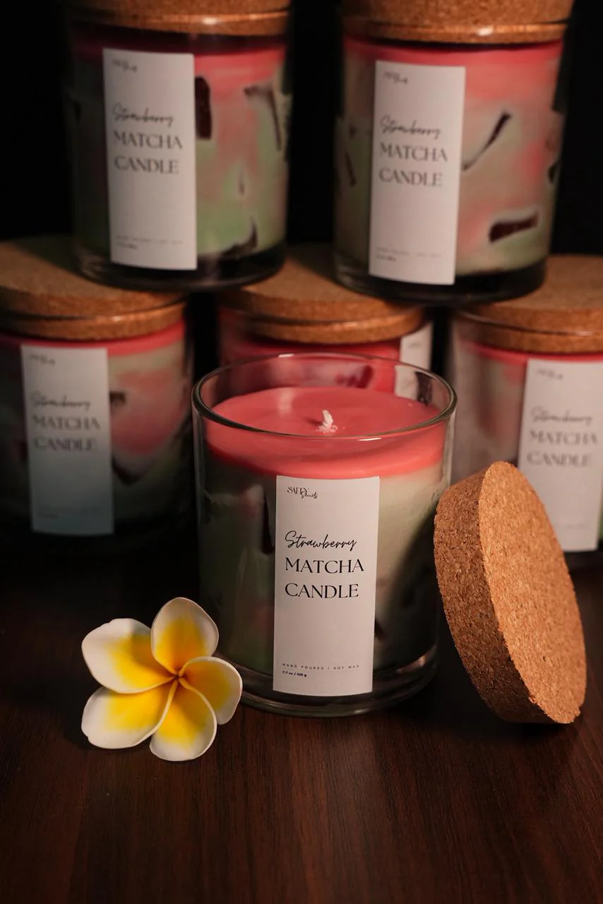 Strawberry Matcha Scented Soy Wax Candle | Sweet & Earthy Aroma - Image 2