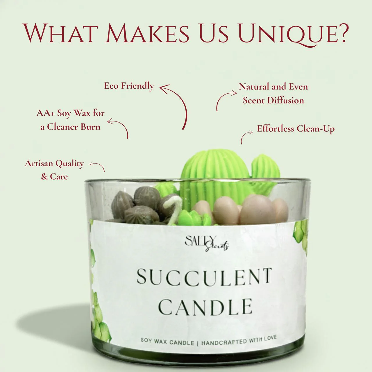 Succulent Scented Candle- Fresh Green Fragrance Home Decor - Image 3