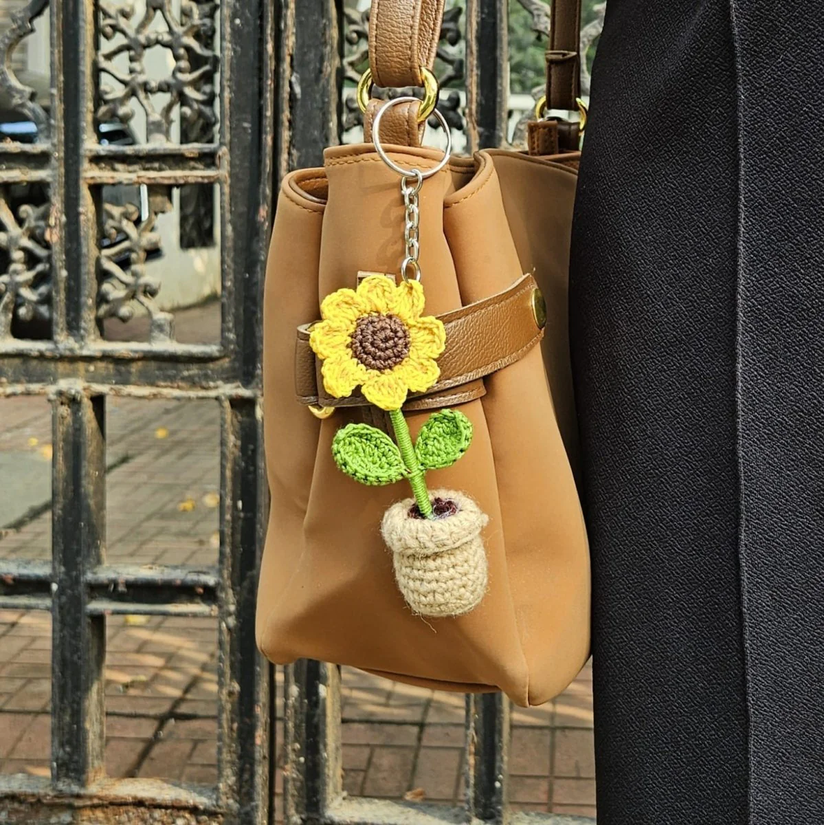 Sunflower Pot Keychain - Unique Handmade Crochet Keychain