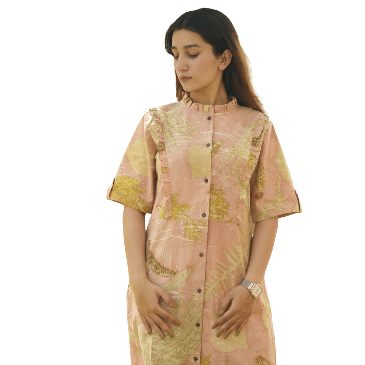 Sunlit Memories Eco-Printed Cotton Dress for Women