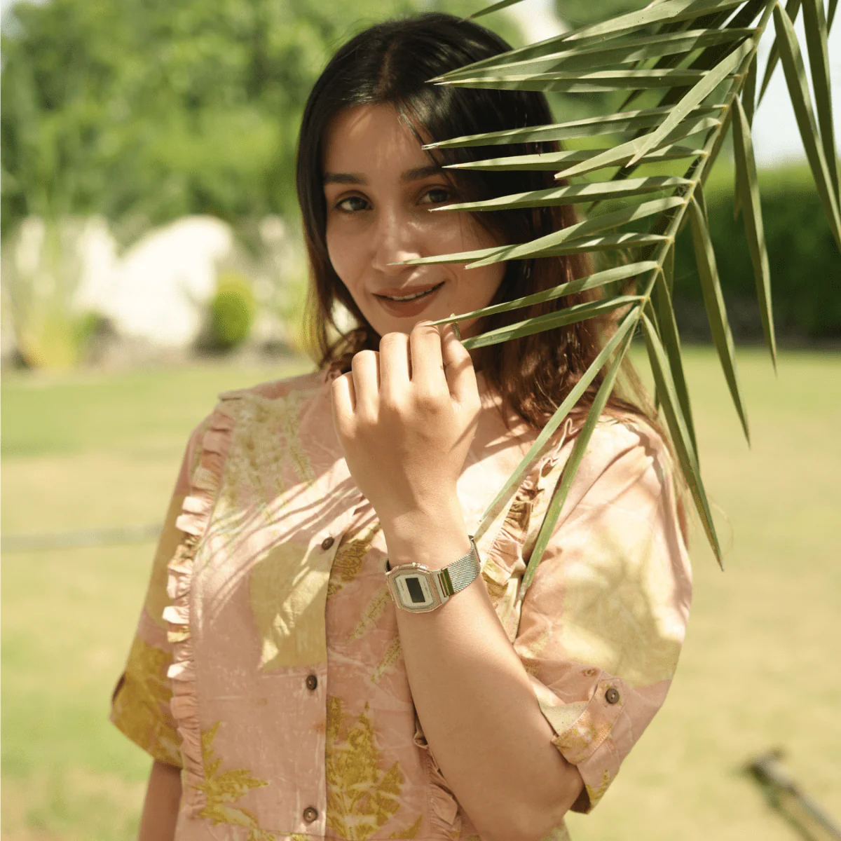 Sunlit Memories Eco-Printed Cotton Dress for Women - Image 2