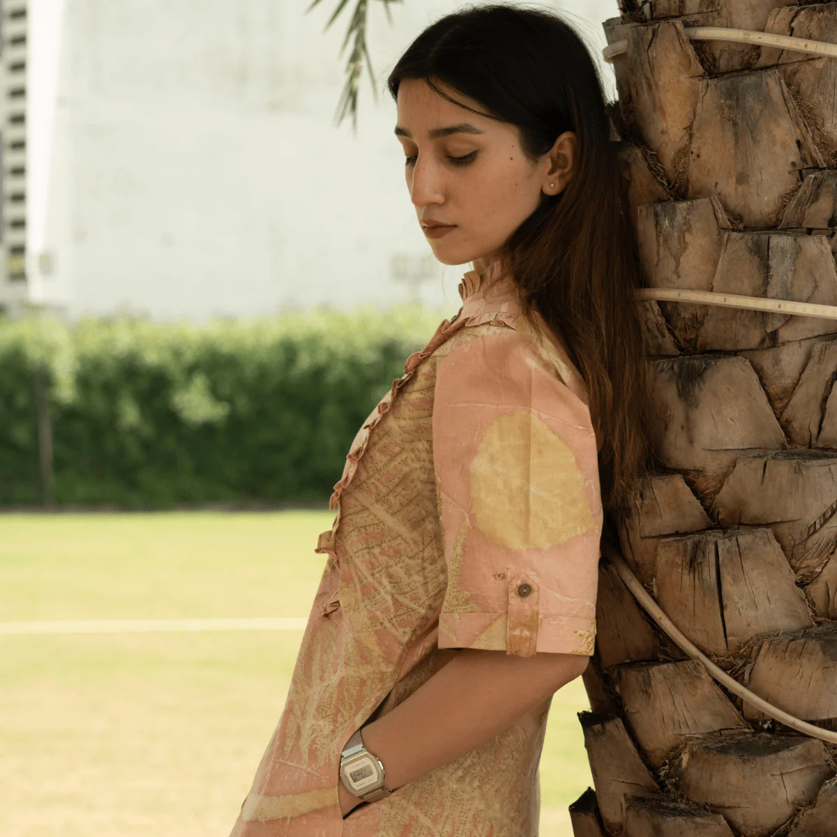 Sunlit Memories Eco-Printed Cotton Dress for Women - Image 3