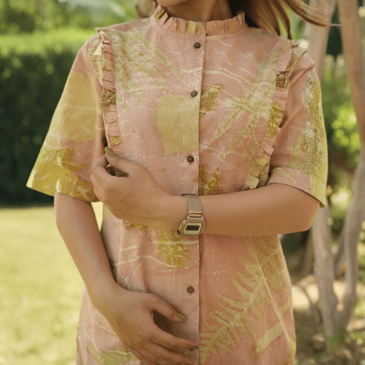 Sunlit Memories Eco-Printed Cotton Dress for Women - Image 4