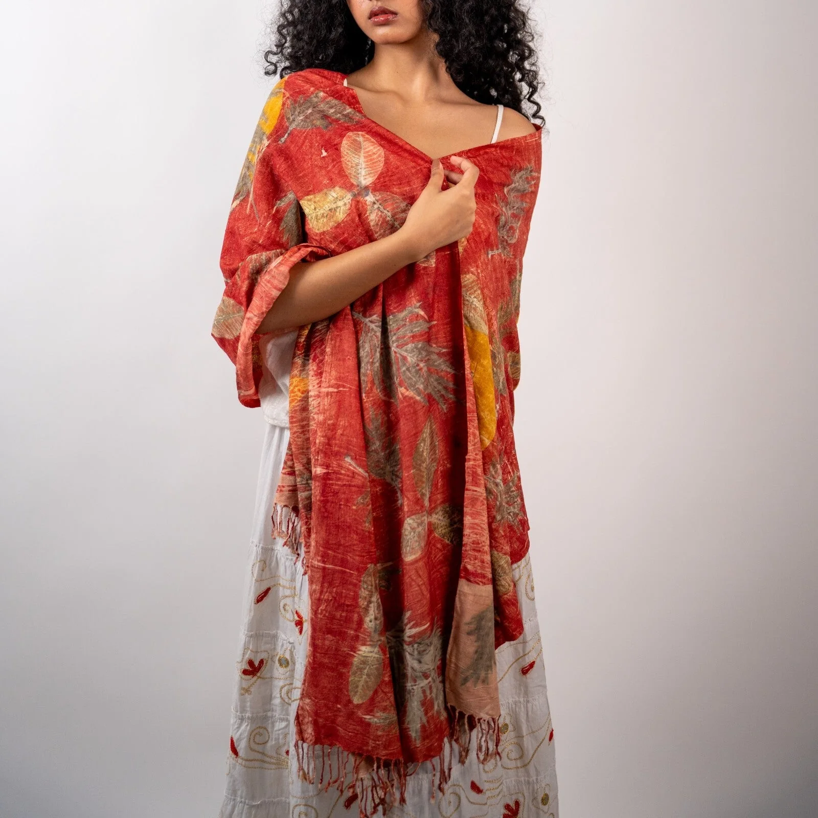 Sunset Eri Silk Scarf – Handcrafted Natural Silk Stole - Image 2