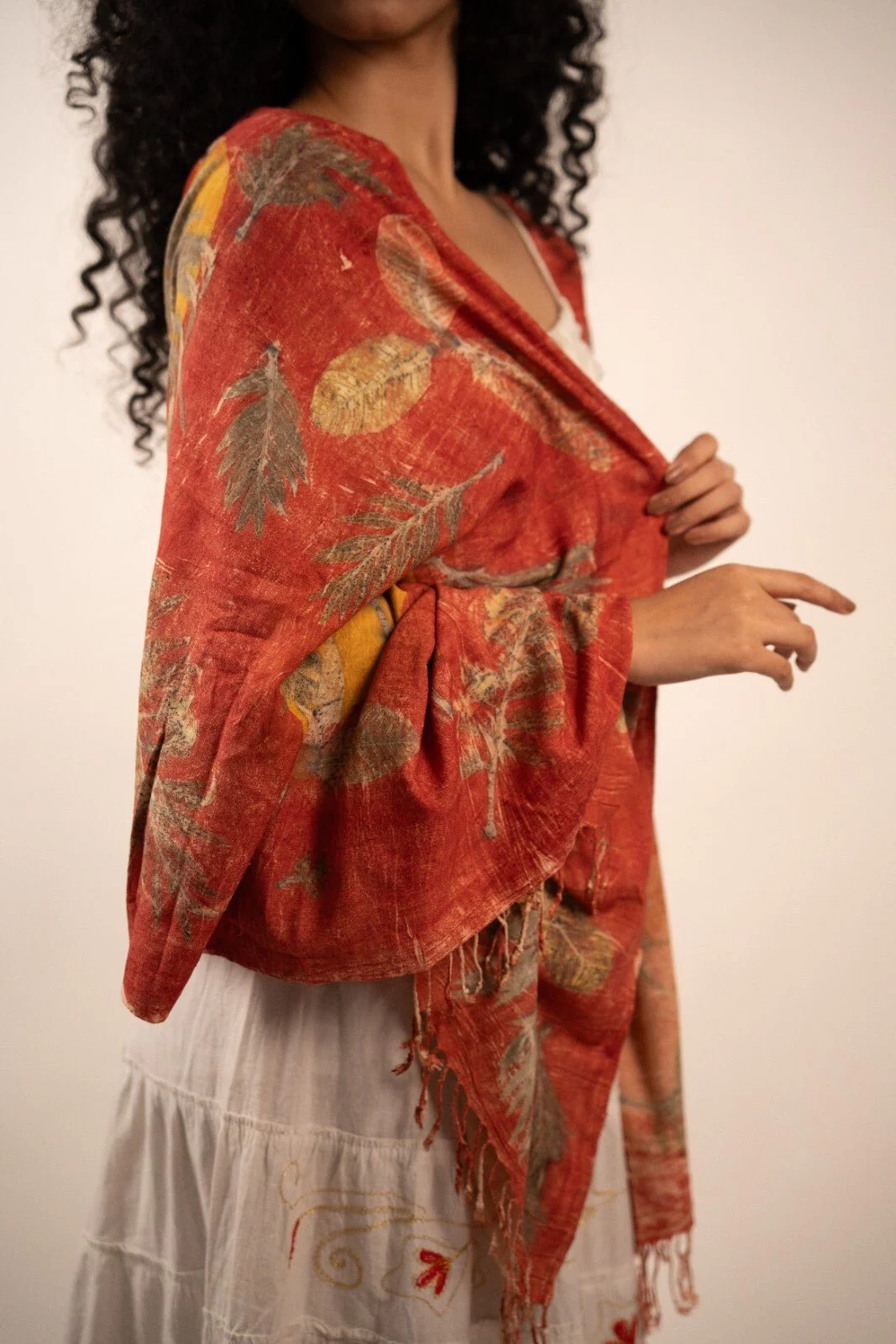 Sunset Eri Silk Scarf – Handcrafted Natural Silk Stole - Image 7