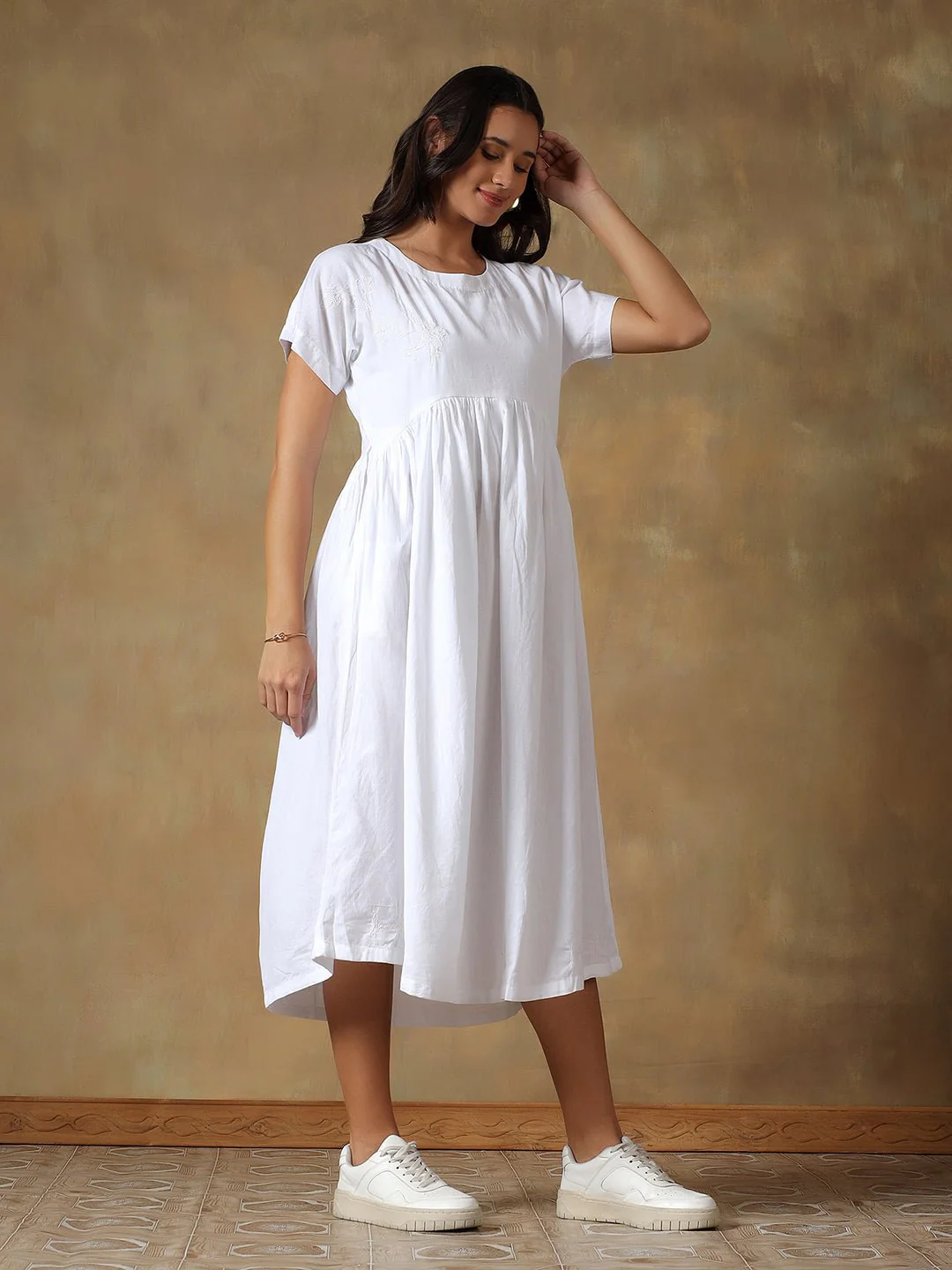 Tale of Two Cities White Dress | Elegant Women’s Cotton A-Line Dress - Image 6