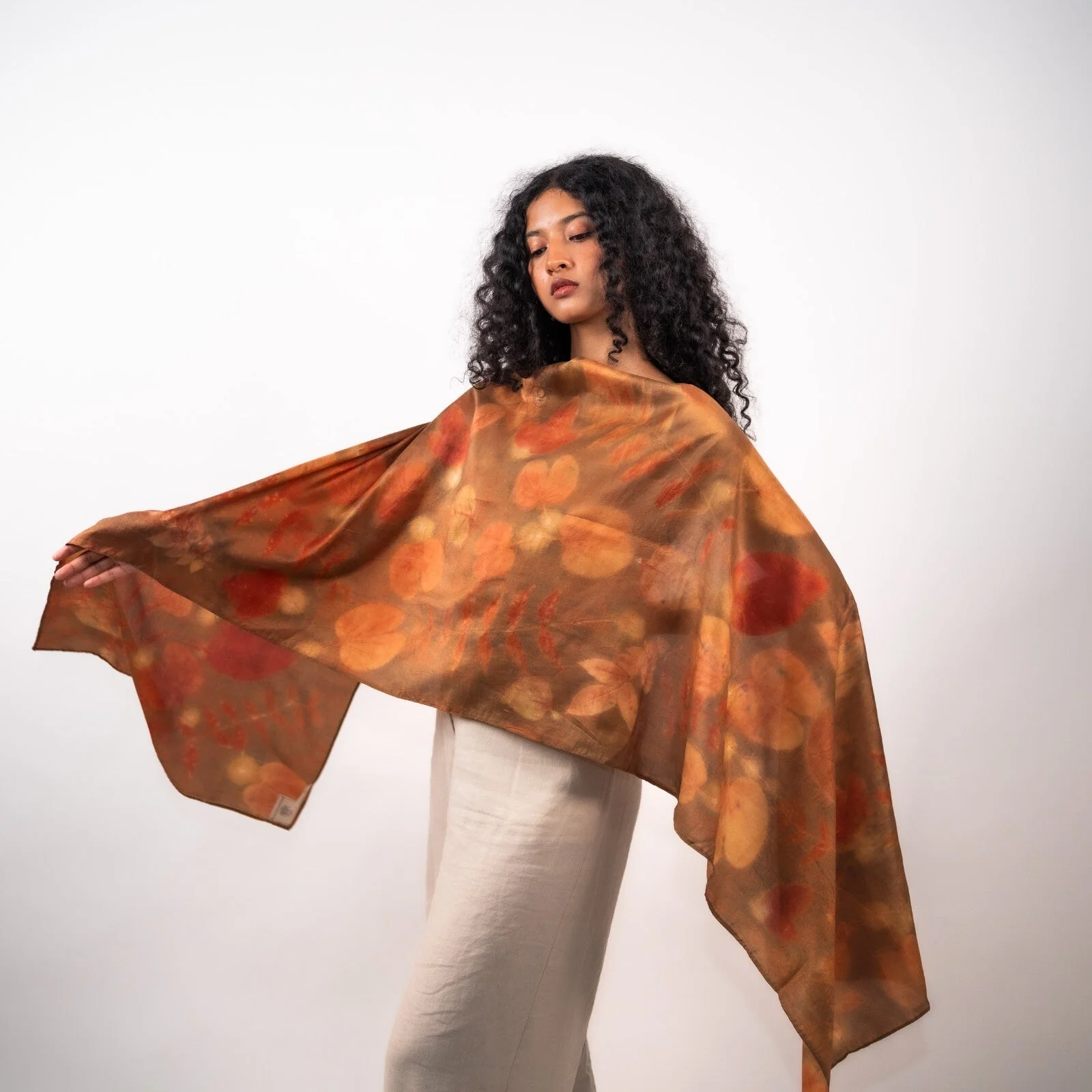 Tan Silk Scarf – Handcrafted Natural Silk Stole - Image 2