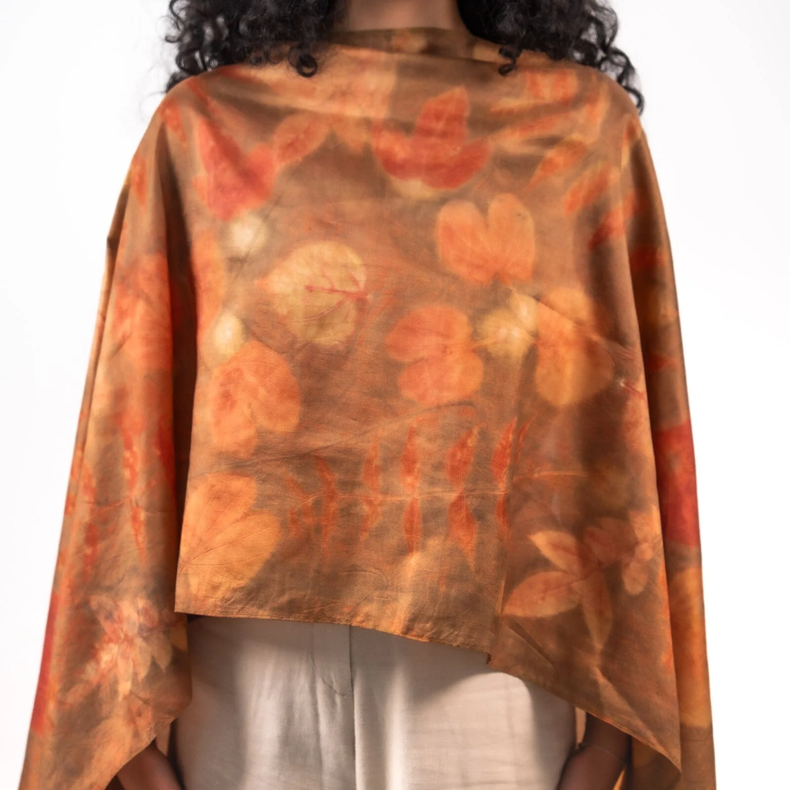 Tan Silk Scarf – Handcrafted Natural Silk Stole - Image 7