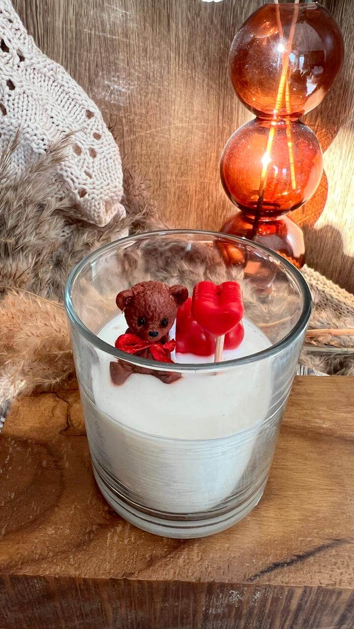Teddy Heart Glass Jar Candle | Handcrafted Cute Scented Candle - Image 2