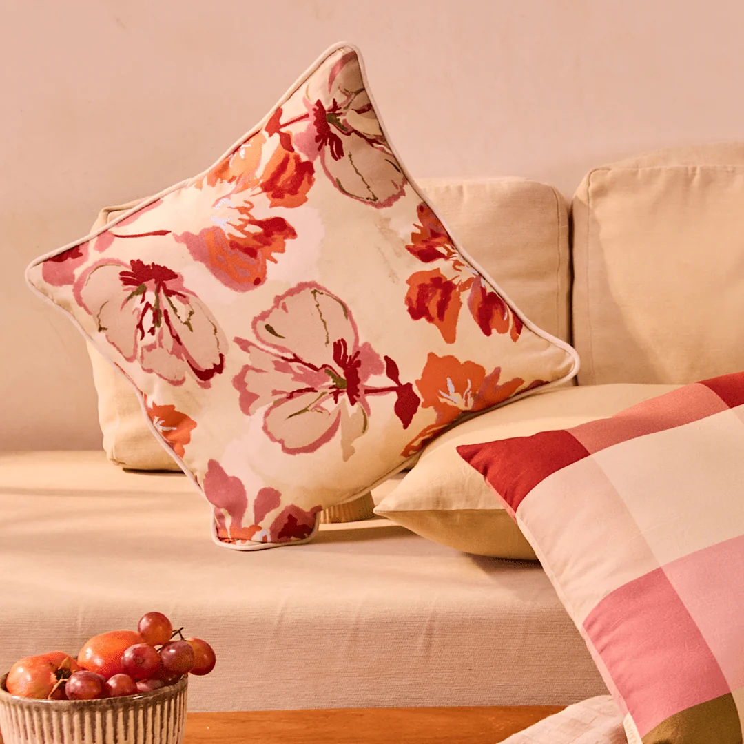 Terracotta Bloom Cushion Cover | Hemp Cotton Floral Cushion - Image 3