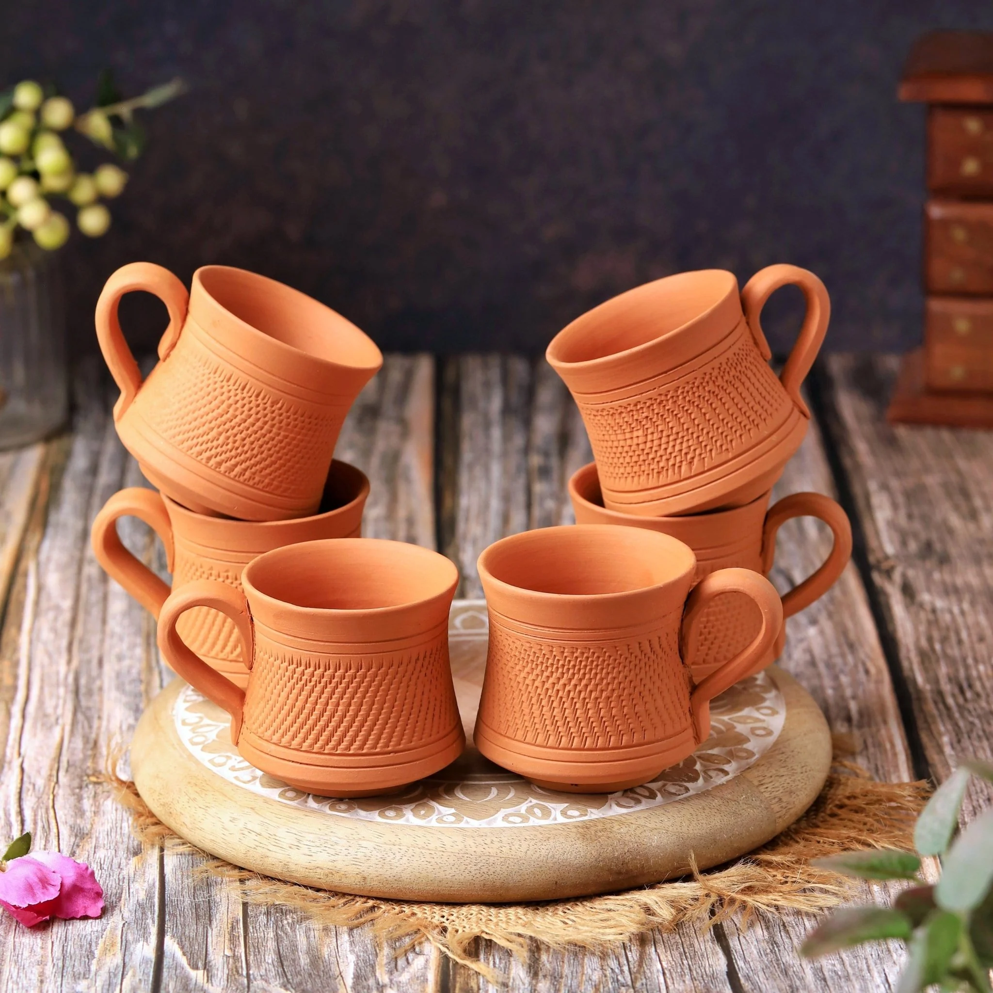 Terracotta Royal Tea Cup Set of 6 – Handcrafted Natural Clay Tea Cups