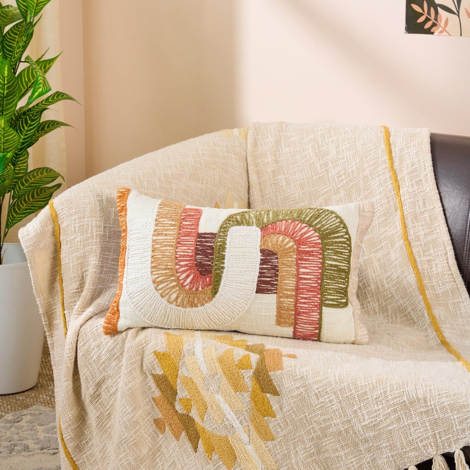 Textured Multi Cotton Cushion | Handcrafted Decorative Cushion